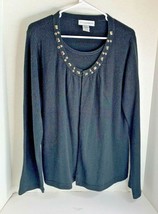 Sag Harbor Womens Sz XL Black Cardigan Sweater Bling Collar Layered Look Lagin - $9.90