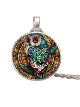 Handcrafted ~ Multi-colored OWL ~ Silver Hardware ~ Alloy ~ 10.75&quot; Long Necklace - £11.95 GBP