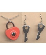 HEART LOCK & KEY NECKLACE & EARRINGS SET-BFF Couple Love Jewelry - $6.97