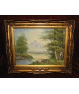 Lake Forest Scenery Oil Painting Canvas Frame Anco Bilt - £227.81 GBP