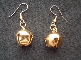 JINGLE BELL EARRINGS -Funky Christmas Holiday Jewelry -GOLD-5/8-inch - £4.77 GBP