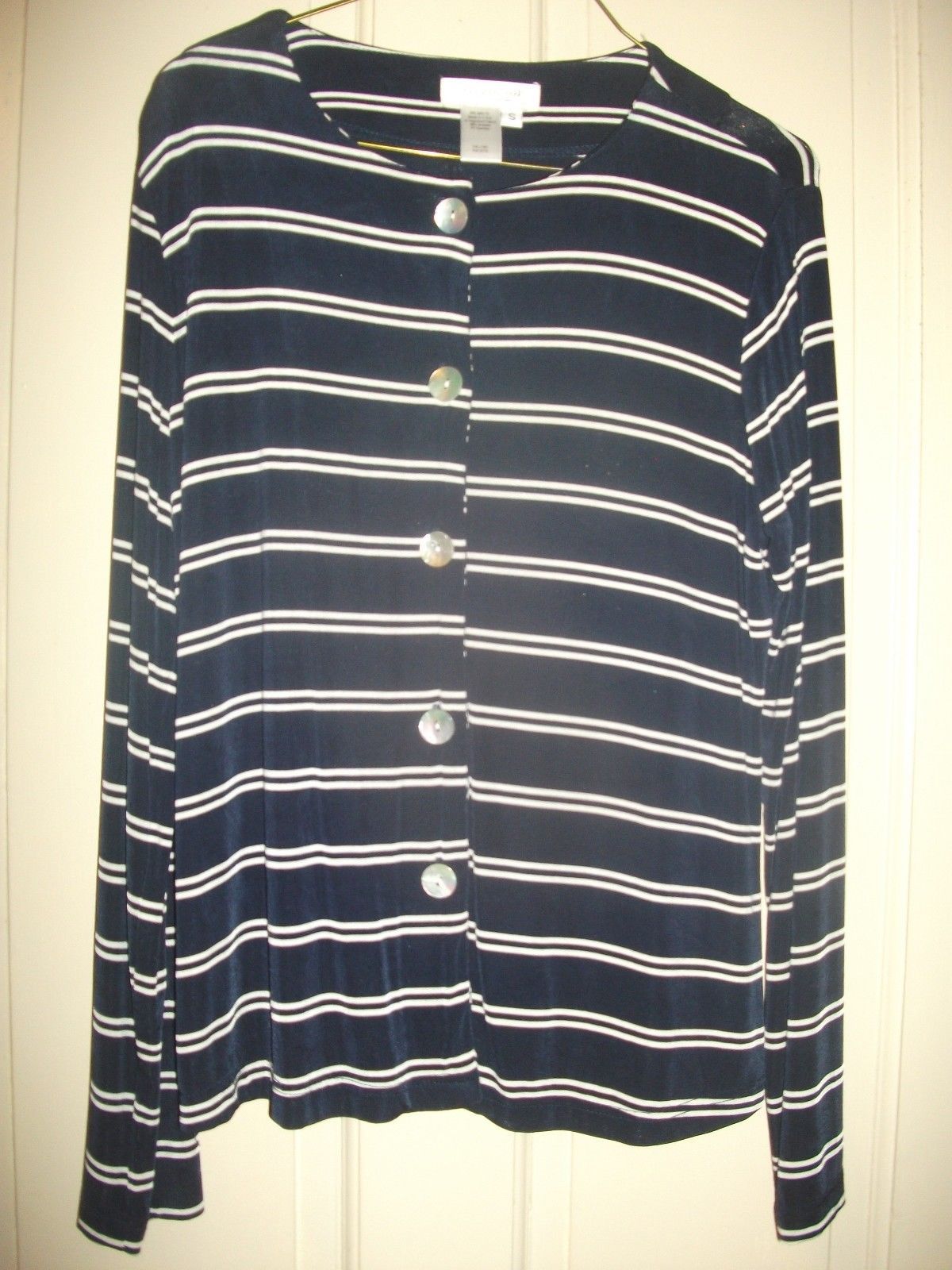 Coldwater Creek Cardigan Jacket S Blue & W Travel Slinky Knit Long Sleeve Button - $24.99