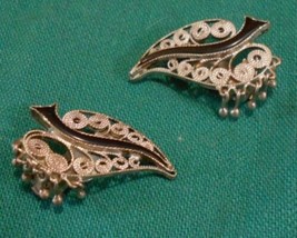 Vintage Leaf Earrings; Clips, 900 Silver Jewelry Handmade Indonesia 1950&#39;s - £15.19 GBP