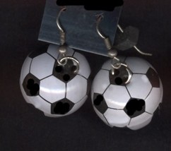 Funky Soccer Ball Earrings 3-D Referee Sports Fan Coach Team Mom Novelty Jewelry - £4.77 GBP