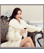Thick Soft Warm White Snow Mink Wide Collar and Lapel Long Sleeved Faux ... - £224.50 GBP