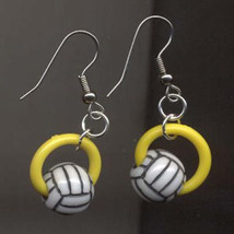 VOLLEYBALL BEAD EARRINGS-Referee Team Coach Gift Jewelry -YELLOW - £4.75 GBP