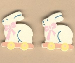 BUNNY WAGON BUTTON EARRINGS-Country Garden Rabbit Easter Jewelry - £4.78 GBP