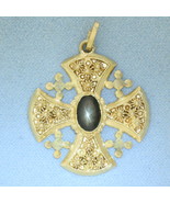 Natural Star Sapphire Jerusalem Cross Pendant in 18k Yellow Gold - £854.48 GBP