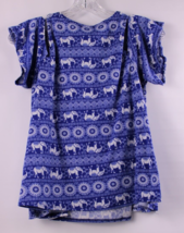 Rue 21 Top Shirt Womens Size Medium Blue Elephant Print Short Sleeve Cotton Blnd - £11.04 GBP