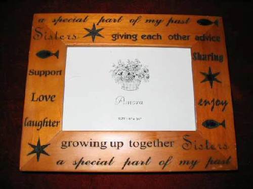 Pine Picture Frame Carved Inspirational Wooden Sisters 7.5x6 - $20.35
