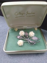 Vintage Signed WRE W.E Richards Sterling Silver Celluloid Rose Pin &amp; Earring Set - £29.73 GBP