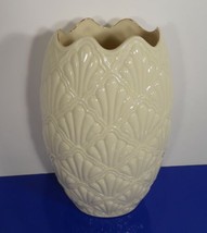 Lenox JACQUARD Large Vase Scalloped Rim Embossed Pattern Gold Trim 9-3/4... - $29.65