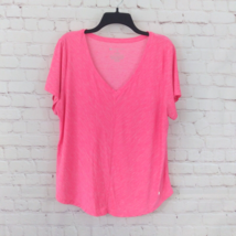 Bally Total Fitness T Shirt Women 1X Pink Short Sleeve V Neck Stretch Ac... - $15.88