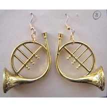 FRENCH HORN EARRINGS-Musical Instrument Funky Jewelry-GOLD-Big - £5.57 GBP