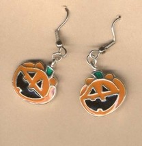 JACK-O-LANTERN EARRINGS -Enamel Halloween Pumpkin Jewelry -HAPPY - £5.59 GBP