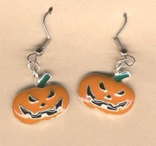 JACK-O-LANTERN EARRINGS -Enamel Halloween Pumpkin Jewelry -SCARY - £5.59 GBP
