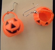 Jack O Lantern Treat Pail Earrings Pumpkin Fun Halloween Jewelry - £5.59 GBP
