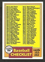 1981 Topps Baseball Card # 241 Checklist 122-242 nr mt unmarked - £0.39 GBP