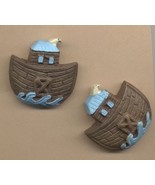 NOAH's ARK BOAT BUTTON EARRINGS-Resin Spiritual Charm Jewelry-LG - £5.57 GBP