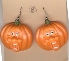 Pumpkin Jack O Lantern Scream Earrings Halloween Funky Jewelry B - £5.57 GBP