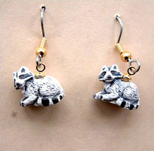 Funky Mini Realistic Raccoon Earrings Forest Animal Bandit Charm Novelty Jewelry - £7.96 GBP