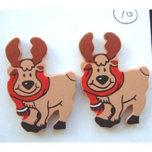 REINDEER MOOSE BUTTON EARRINGS-Rudolph w-Scarf Christmas Jewelry - £5.57 GBP