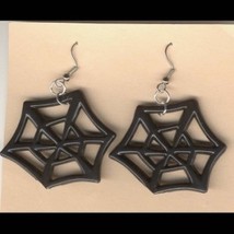 SPIDER WEB EARRINGS - Halloween Gothic Punk Witch Jewelry -BLACK - £3.93 GBP