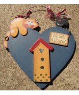 288 - No Cats Allowed Heart Wood Hangs by Wire - £2.75 GBP