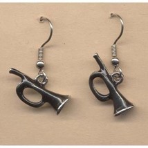 TRUMPET EARRINGS-Horn Bugle Musical Instrument Charm Jewelry-BLK - £3.94 GBP