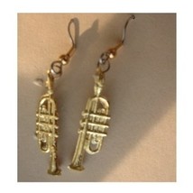 TRUMPET EARRINGS-Horn Bugle Musical Instrument Jewelry GOLD-Sm - £3.98 GBP