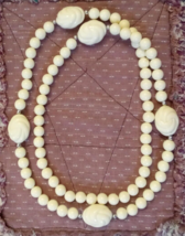 Avon Carved Accents Necklace Cream Knot Stations on 35&quot; Beaded Strand 19... - $24.68