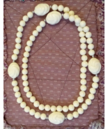 Avon Carved Accents Necklace Cream Knot Stations on 35&quot; Beaded Strand 19... - £19.43 GBP