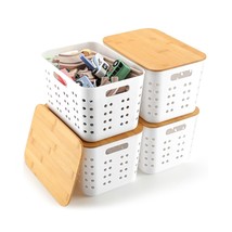 Storage Bins With Lids Organization And StorageContainers With Bamboo Lids Stora - £31.61 GBP