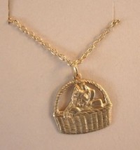 CAT BASKET PENDANT NECKLACE-House Pet Kitty Animal Charm Jewelry - $6.97