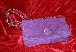 Vintage Purple Suede Leather Purse Handbag Shoulder Evening Bag - £27.32 GBP