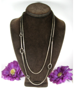 Monet OVAL CHAIN KNOTS Double Strand Vintage NECKLACE Silvertone 26 - 28" Long - $17.81
