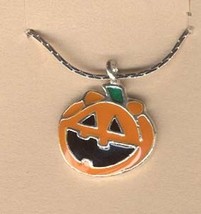 Jack O Lantern Pendant Necklace Halloween Pumpkin Jewelry Happy - $3.97