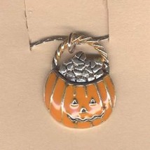 JACK-O-LANTERN PAIL NECKLACE-Pumpkin Charm Halloween Jewelry-Pwt - $4.97