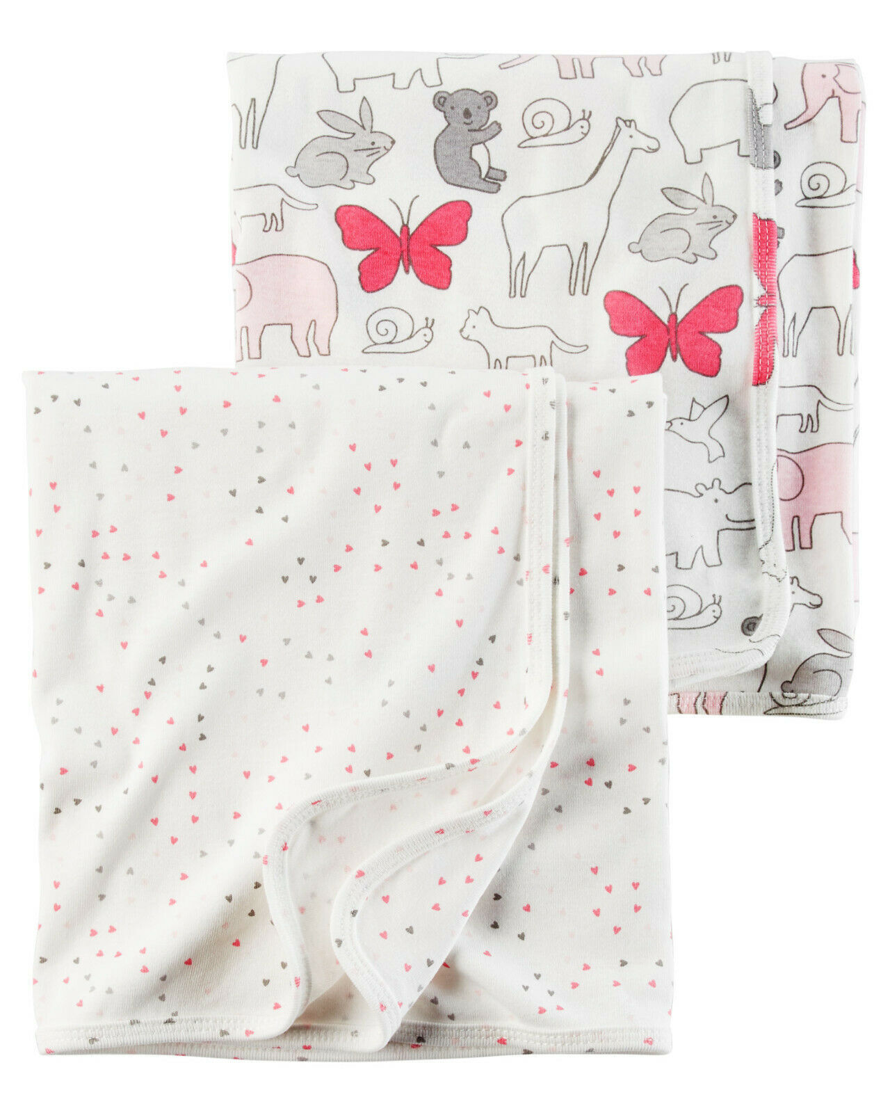 Carters Cotton One Ply White Pink Gray Animal Heart Cotton Swaddle Blankets NEW - $44.54