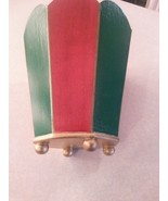 GREEN AND RED WOOD VASE WITH BUN FEET, HOLIDAY DECOR - £5.26 GBP