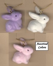 BUNNY FUZZY PENDANT NECKLACE-Easter Rabbit Funky Jewelry-LG-1-Pc - £3.90 GBP