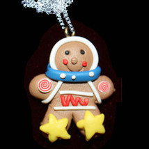 GINGERBREAD MAN STAR NECKLACE-Holiday Cookie Food Funky Jewelry - £5.57 GBP