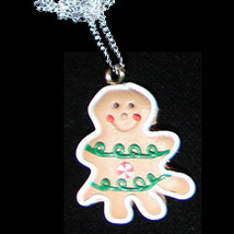 GINGERBREAD MAN TREE NECKLACE-Holiday Cookie Food Funky Jewelry - £3.88 GBP