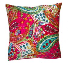 Rastogi Handicrafts Cushion Cover Leaf Designs with Flowers Decorative Colorful  - £11.42 GBP