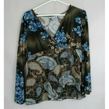 Two Beautiful Women&#39;s Floral Paisley Long Sleeve V-Neck Blouse Size Medium - £10.04 GBP