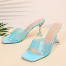 New Fashion Royal Blue PU Leather Women Slippers Summer Square Toe Sandals Stile - £28.73 GBP