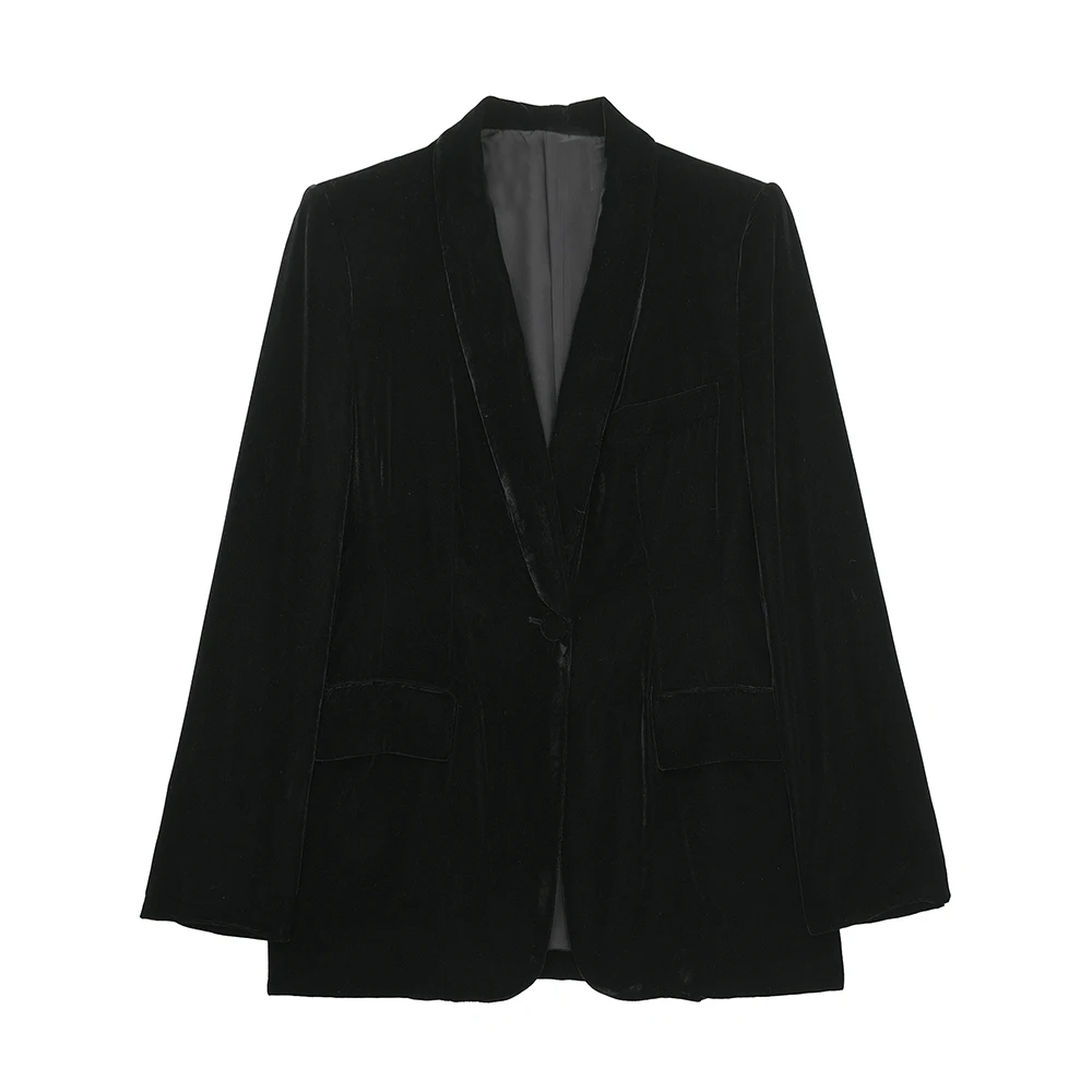 TRAF&amp;ZA  Women Autumn  Office Lady Stye Imitation Velvet Long Sleeve Blazers Cas - £145.20 GBP