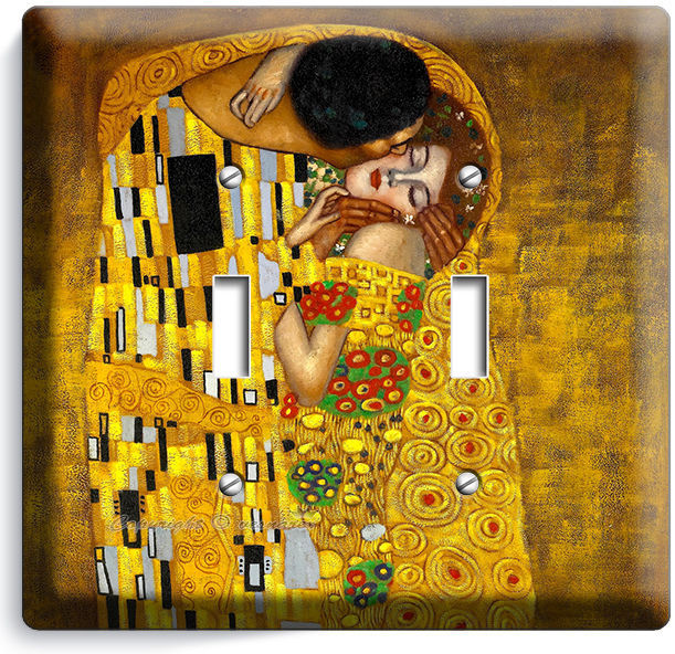 GUSTAV KLIMT THE KISS GOLD PAINTING DOUBLE LIGHT SWITCH WALL PLATE NEW ART COVER