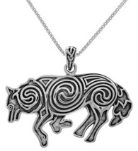Jewelry Trends Celtic Wolf Spiral Sterling Silver Pendant Necklace 18&quot; - £50.19 GBP