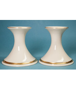 Lenox Eternal Pair (2) 3.75&quot; Candlesticks Cream w Gold Trim USA Taper Ca... - $24.00